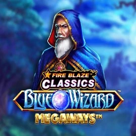 Fire Blaze Blue Wizard Megaways online game logo by Rarestone Gaming on gransinocasinos-es.com